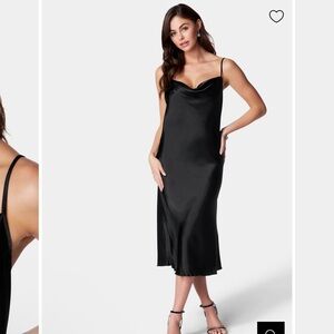 bebe Black Satin Cowl Neck Midi Dress nwt